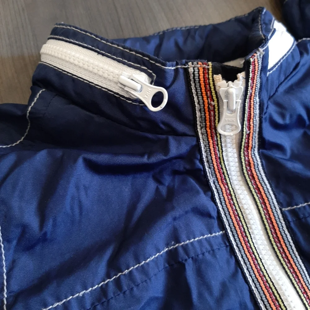 Old Navy Fleece Lined Windbreaker Jacket Retro Style Stowaway Hood Blue 18m 24m